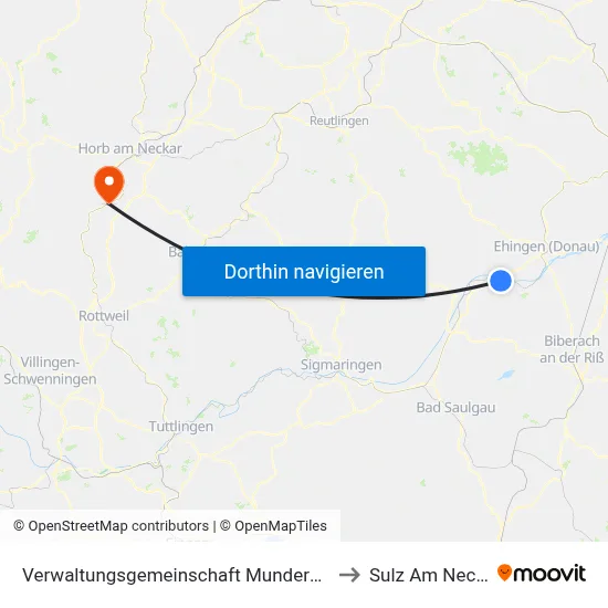 Verwaltungsgemeinschaft Munderkingen to Sulz Am Neckar map