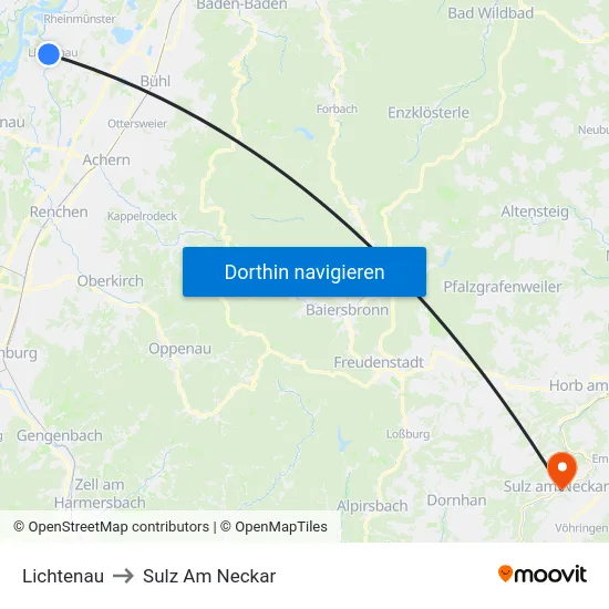 Lichtenau to Sulz Am Neckar map