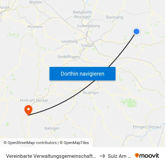 Vereinbarte Verwaltungsgemeinschaft Der Stadt Welzheim to Sulz Am Neckar map