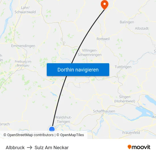 Albbruck to Sulz Am Neckar map