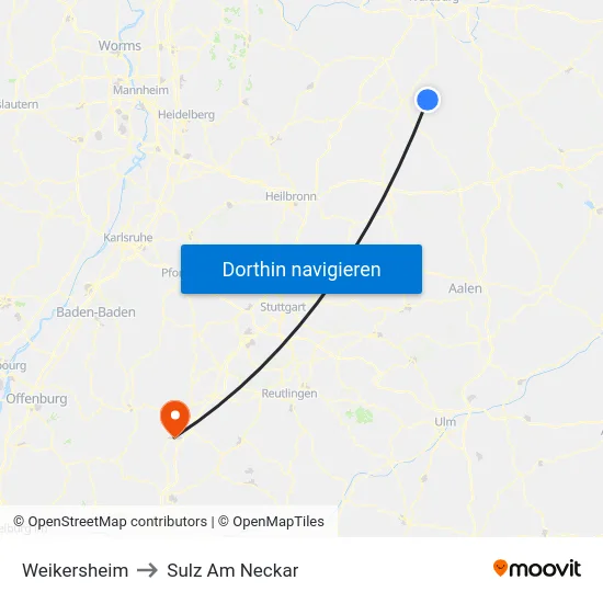 Weikersheim to Sulz Am Neckar map