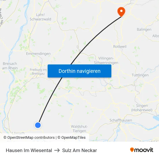 Hausen Im Wiesental to Sulz Am Neckar map