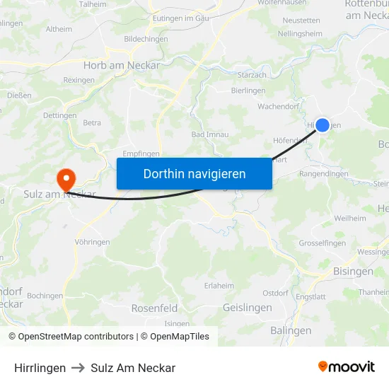 Hirrlingen to Sulz Am Neckar map