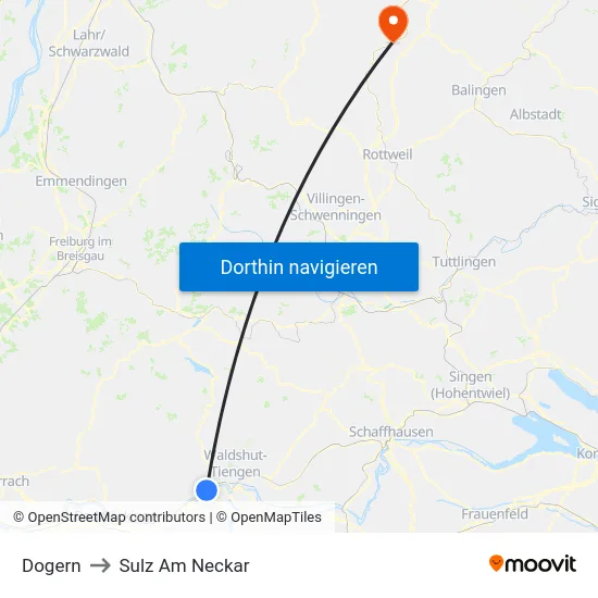 Dogern to Sulz Am Neckar map