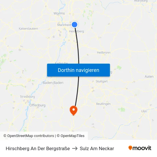 Hirschberg An Der Bergstraße to Sulz Am Neckar map