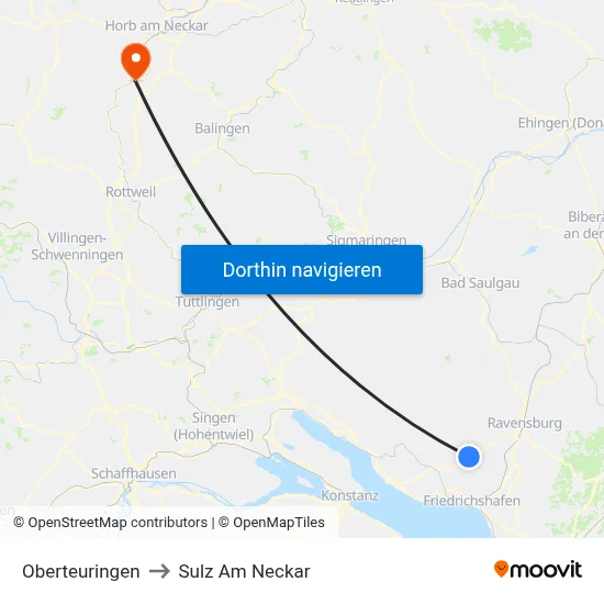 Oberteuringen to Sulz Am Neckar map