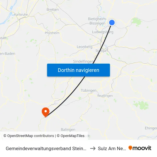 Gemeindeverwaltungsverband Steinheim-Murr to Sulz Am Neckar map