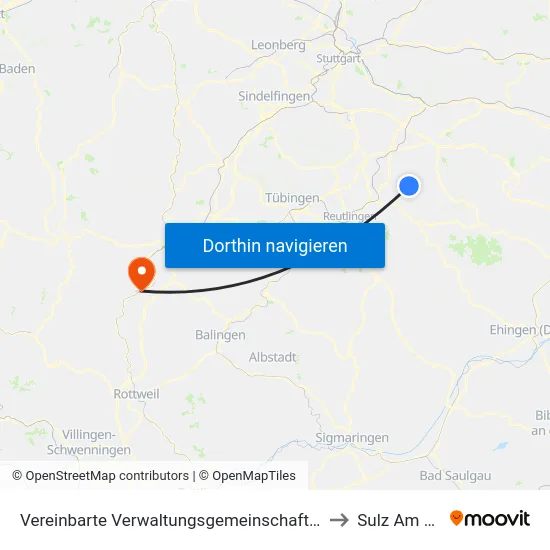 Vereinbarte Verwaltungsgemeinschaft Der Stadt Neuffen to Sulz Am Neckar map