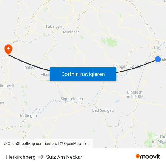 Illerkirchberg to Sulz Am Neckar map