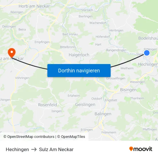 Hechingen to Sulz Am Neckar map