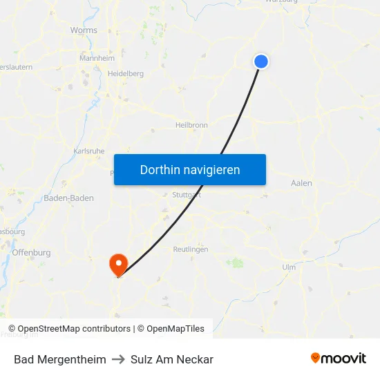 Bad Mergentheim to Sulz Am Neckar map