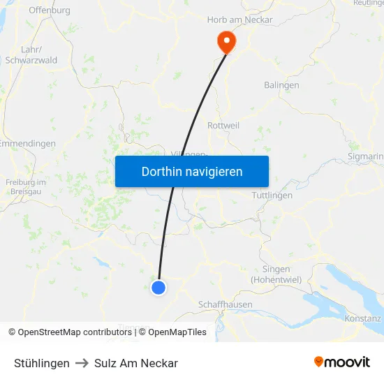 Stühlingen to Sulz Am Neckar map
