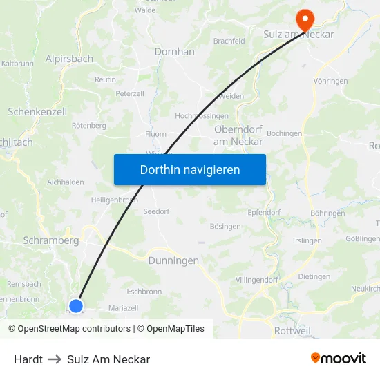 Hardt to Sulz Am Neckar map