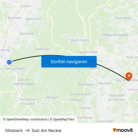 Ohlsbach to Sulz Am Neckar map