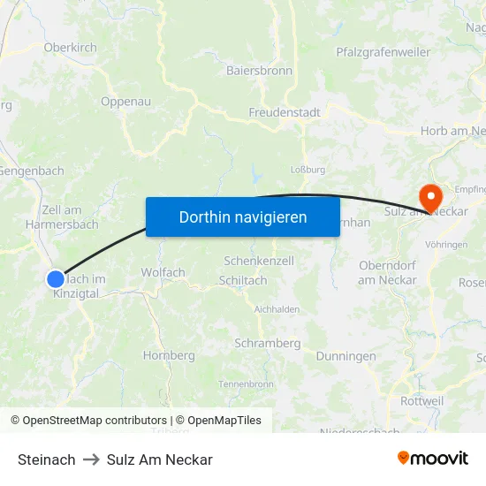 Steinach to Sulz Am Neckar map
