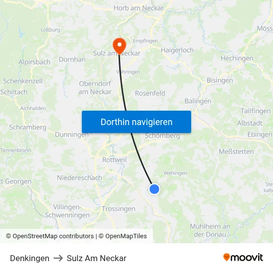Denkingen to Sulz Am Neckar map
