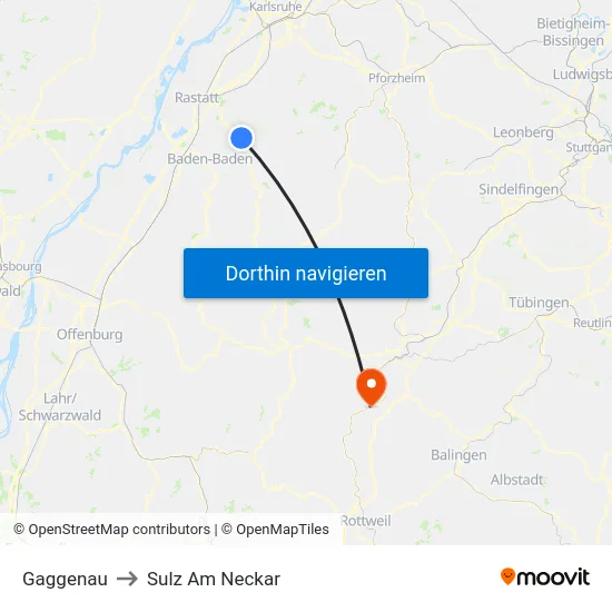 Gaggenau to Sulz Am Neckar map