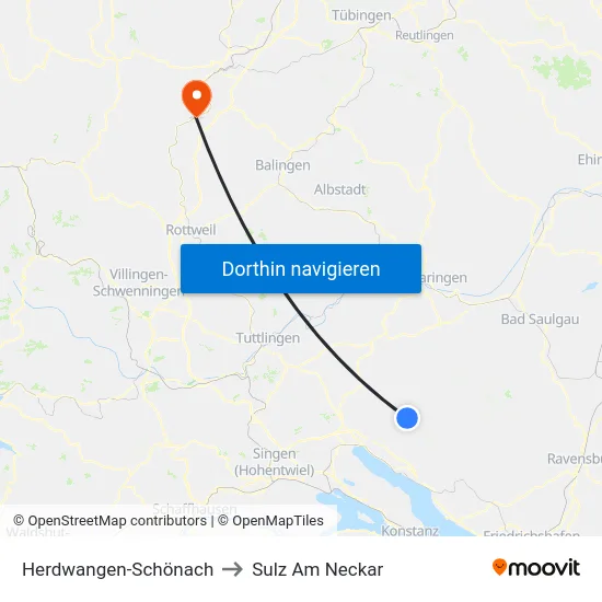Herdwangen-Schönach to Sulz Am Neckar map