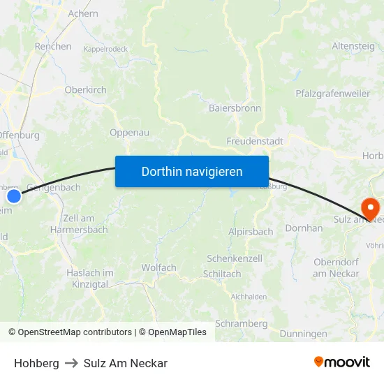 Hohberg to Sulz Am Neckar map