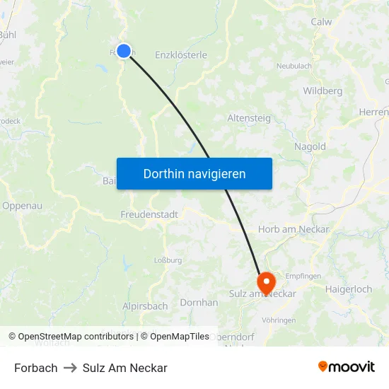 Forbach to Sulz Am Neckar map
