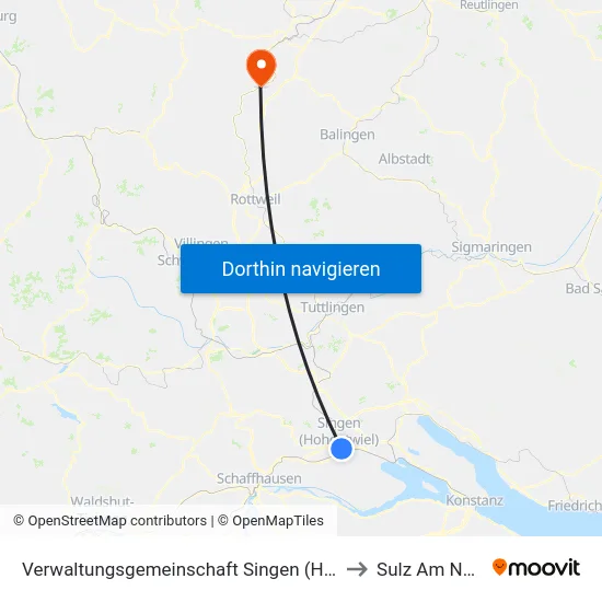 Verwaltungsgemeinschaft Singen (Hohentwiel) to Sulz Am Neckar map