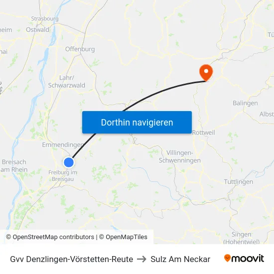 Gvv Denzlingen-Vörstetten-Reute to Sulz Am Neckar map