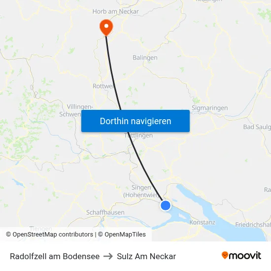 Radolfzell am Bodensee to Sulz Am Neckar map