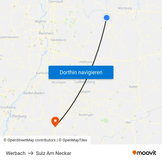 Werbach to Sulz Am Neckar map