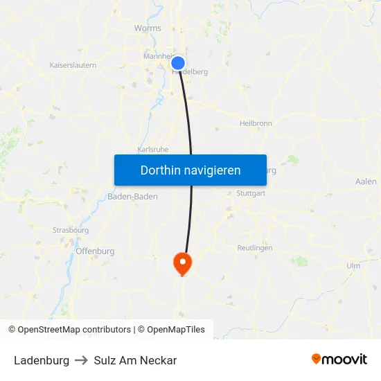 Ladenburg to Sulz Am Neckar map