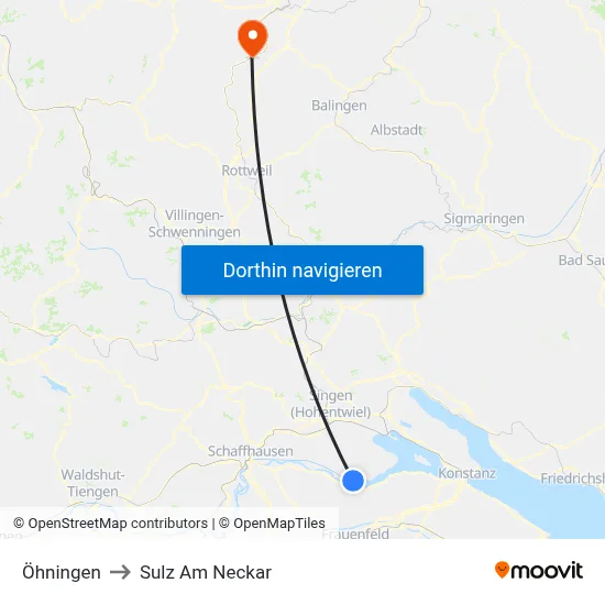 Öhningen to Sulz Am Neckar map