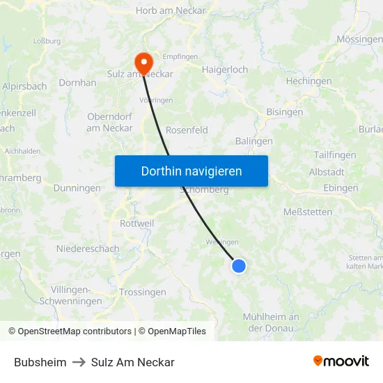 Bubsheim to Sulz Am Neckar map