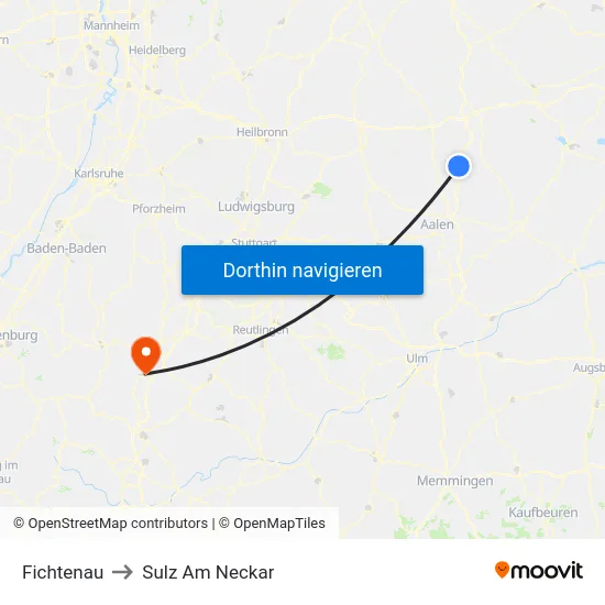 Fichtenau to Sulz Am Neckar map