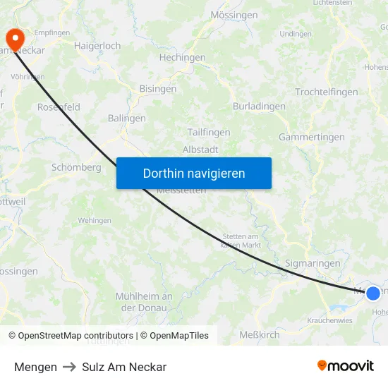Mengen to Sulz Am Neckar map
