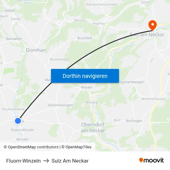 Fluorn-Winzeln to Sulz Am Neckar map