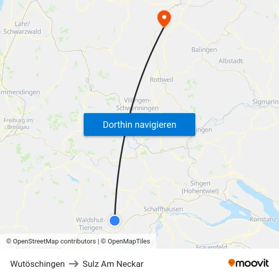 Wutöschingen to Sulz Am Neckar map