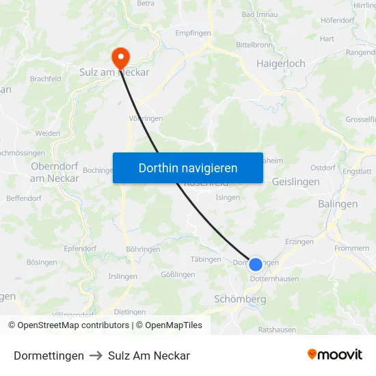 Dormettingen to Sulz Am Neckar map