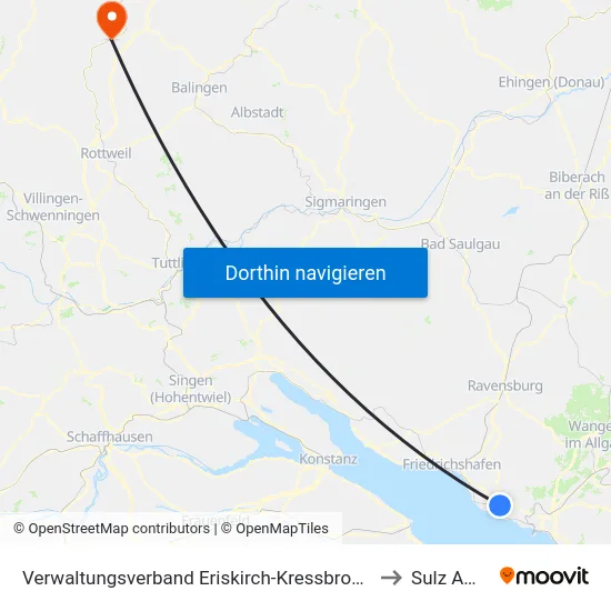 Verwaltungsverband Eriskirch-Kressbronn am Bodensee-Langenargen to Sulz Am Neckar map