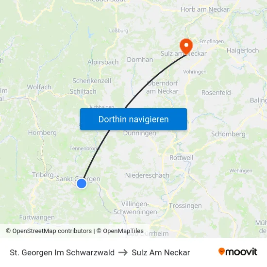 St. Georgen Im Schwarzwald to Sulz Am Neckar map