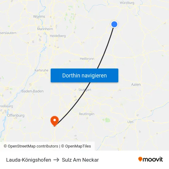Lauda-Königshofen to Sulz Am Neckar map