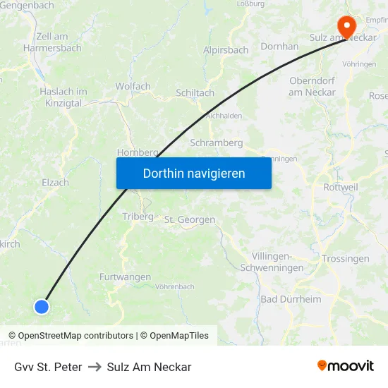 Gvv St. Peter to Sulz Am Neckar map