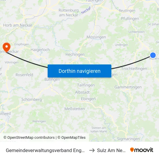 Gemeindeverwaltungsverband Engstingen to Sulz Am Neckar map