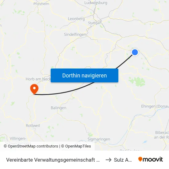 Vereinbarte Verwaltungsgemeinschaft Der Stadt Weilheim An Der Teck to Sulz Am Neckar map