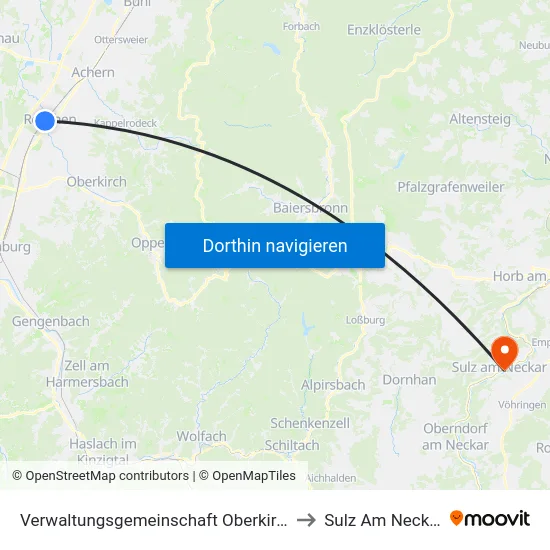 Verwaltungsgemeinschaft Oberkirch to Sulz Am Neckar map