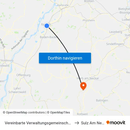 Vereinbarte Verwaltungsgemeinschaft Rastatt to Sulz Am Neckar map