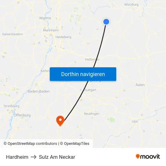 Hardheim to Sulz Am Neckar map