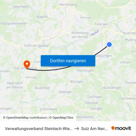 Verwaltungsverband Steinlach-Wiesaz to Sulz Am Neckar map