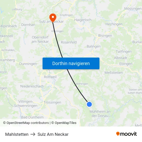 Mahlstetten to Sulz Am Neckar map