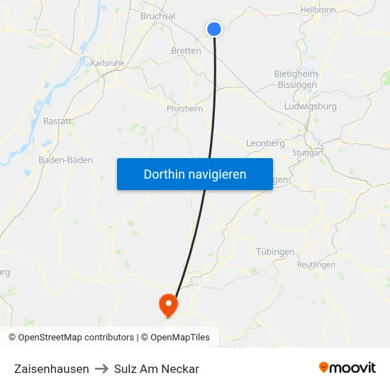 Zaisenhausen to Sulz Am Neckar map