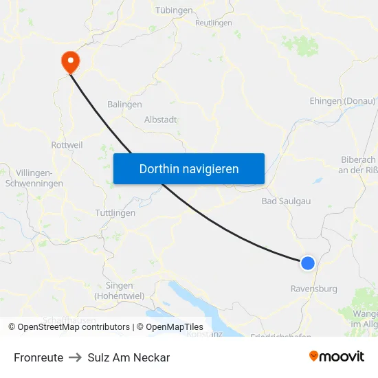 Fronreute to Sulz Am Neckar map
