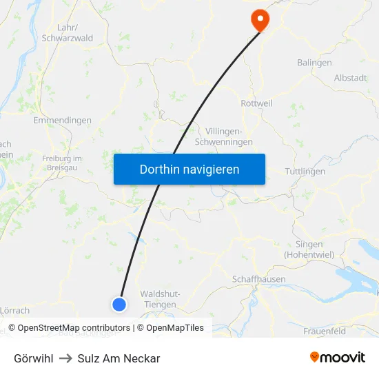 Görwihl to Sulz Am Neckar map
